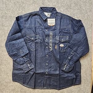 RASCO Flame Resistant Denim Pearlsnap Work Shirt Men's Sz 3XL Navy Blue FR1021